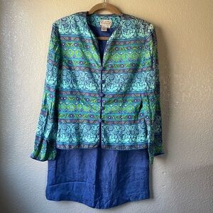 Adrianna Papell Womens 10 100% Silk Blue Top Skirt Suit Set Office Quiet Luxury